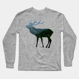 deer, antlers, stag, mountains, forest, trees Long Sleeve T-Shirt